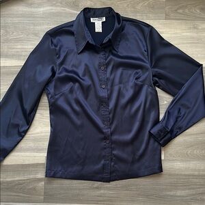 Vintage Navy Satin Button-Up Shirt